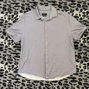 Bugatchi Blue and White Patterned Short Sleeve Shirt